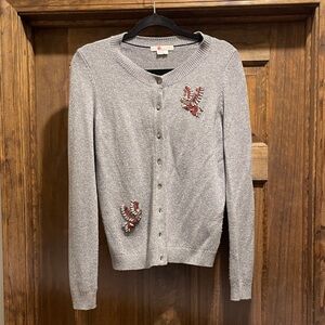 Boden Gray Cardigan with Red Embellishments